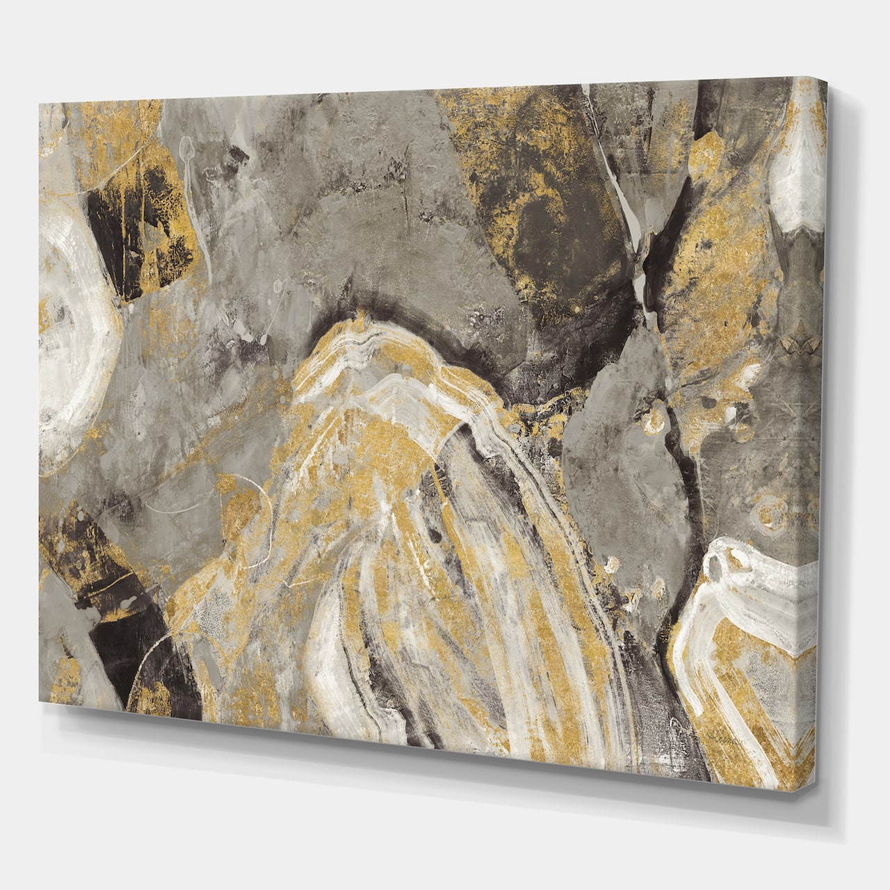 Designart - Painted Gold Stone - Cabin & Lodge Canvas Art